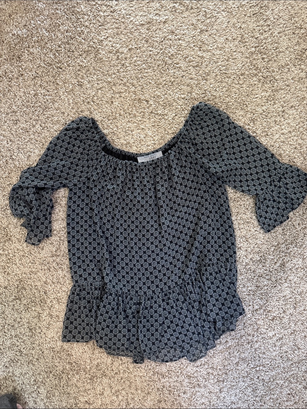 Ruff Hewn Black Patterned Peasant Blouse